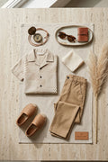 Boys Brown Jacquard Cuban Collar Shirt