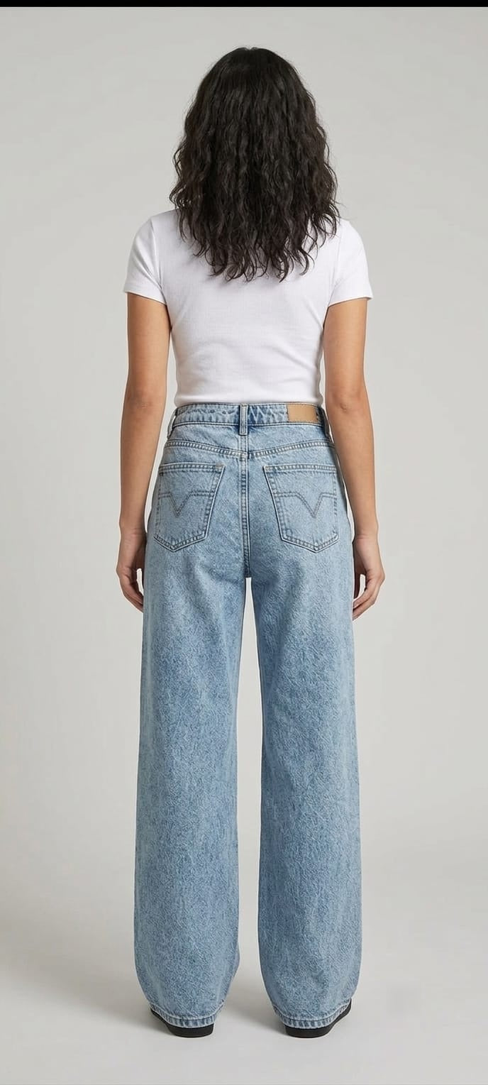 Women's Blue Wide Leg Fit mid rise Jeans