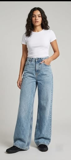 Women's Blue Wide Leg Fit mid rise Jeans