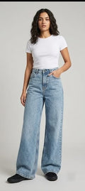 Women's Blue Wide Leg Fit mid rise Jeans