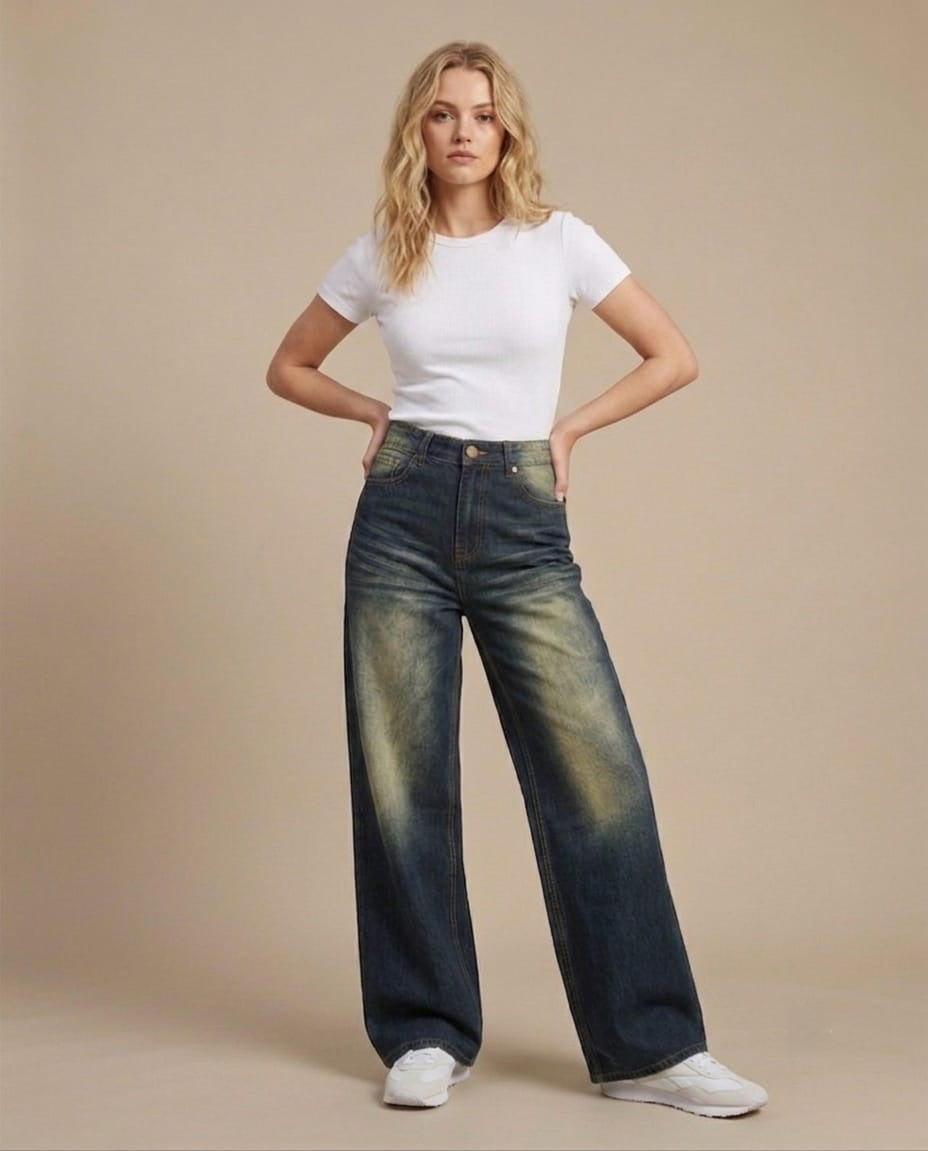 Women's Black wide leg high waist jeans