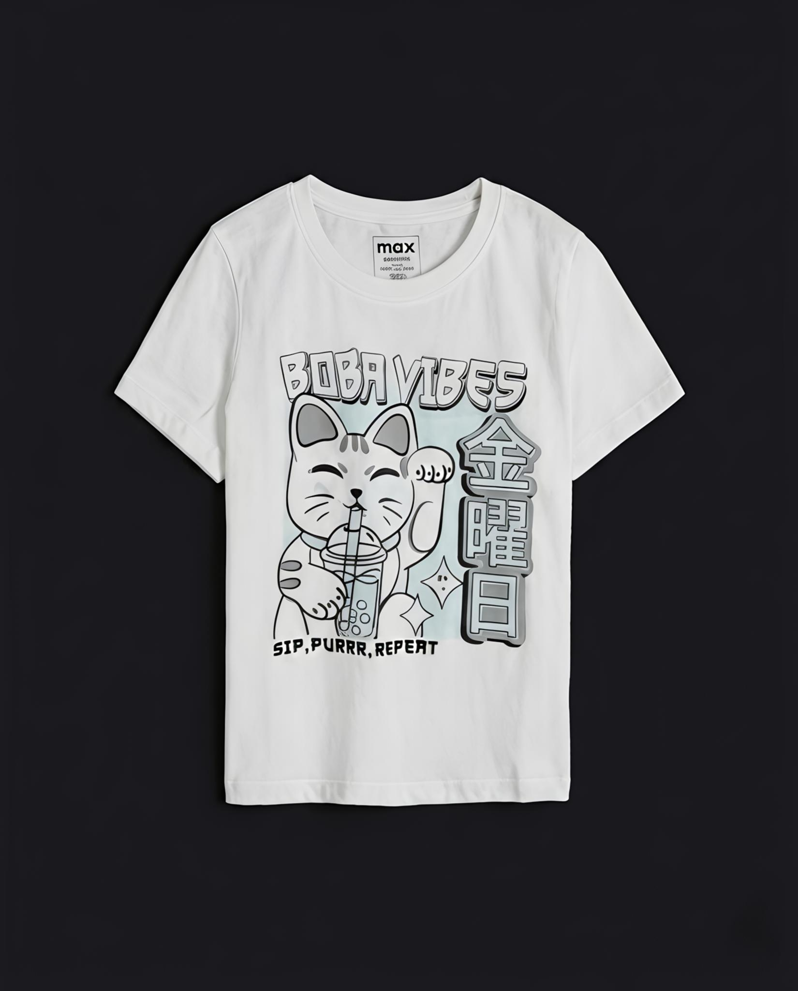 Girls Foil Printed White Tshirt