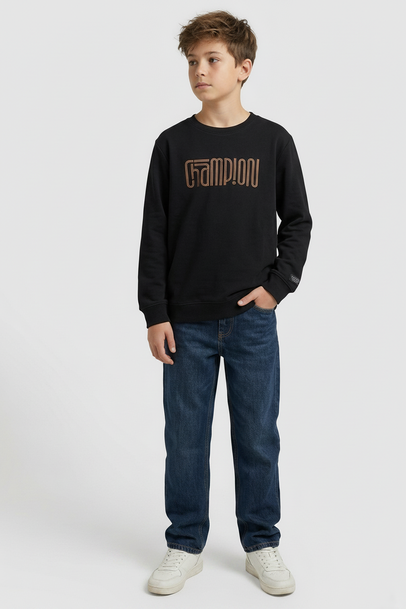 Boys Interlock Black Pullover
