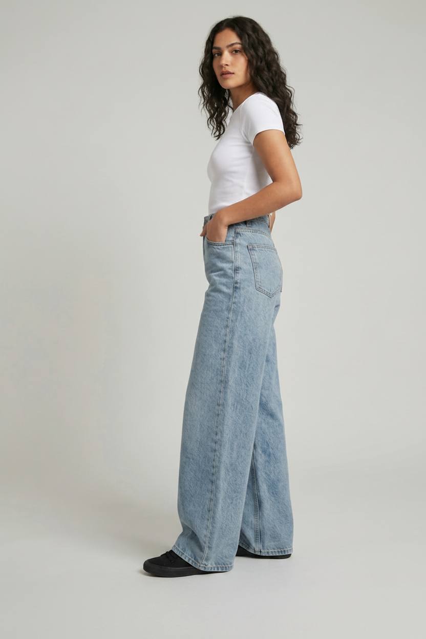 Women Blue Wide Leg Fit High rise Jeans