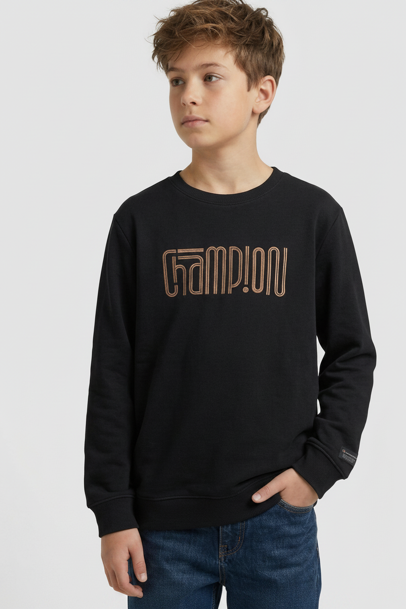 Boys Interlock Black Pullover