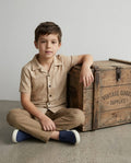 Boys Brown Jacquard Cuban Collar Shirt